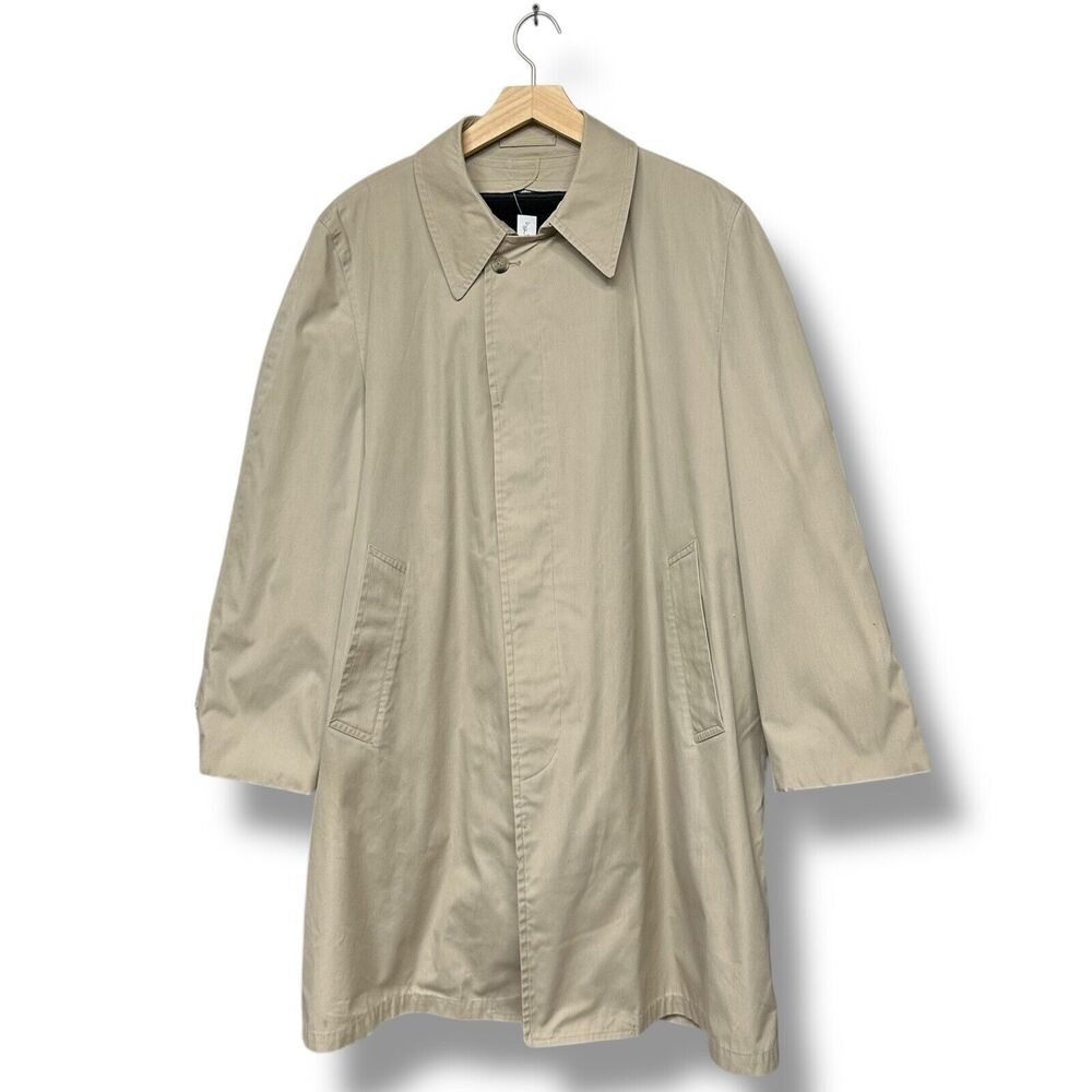 London Fog Rain Coat Trench Maincoats Paca Plush Alpaca Lining Tan Vtg Mens 42